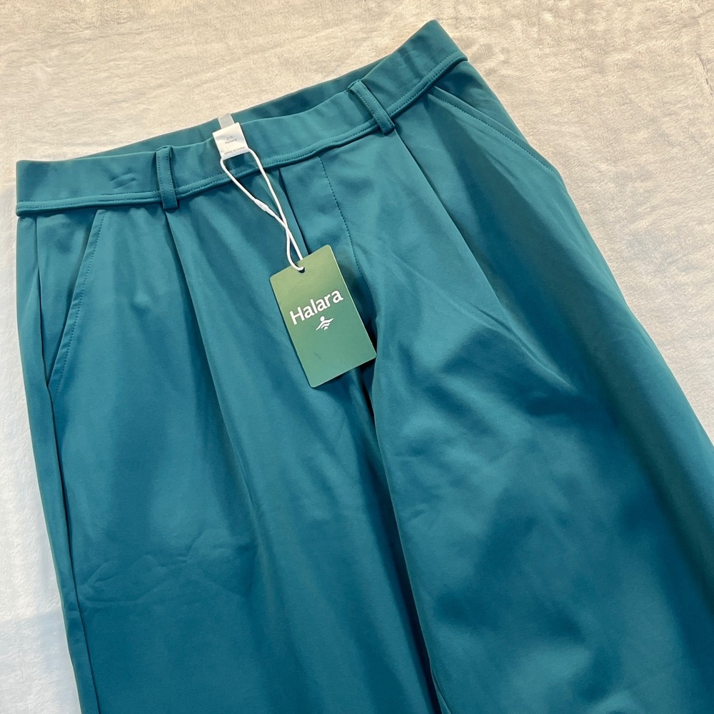 Halara High Waist Wide Leg Pleated 4 Way Stretch Teal Blue Petite Small Pants